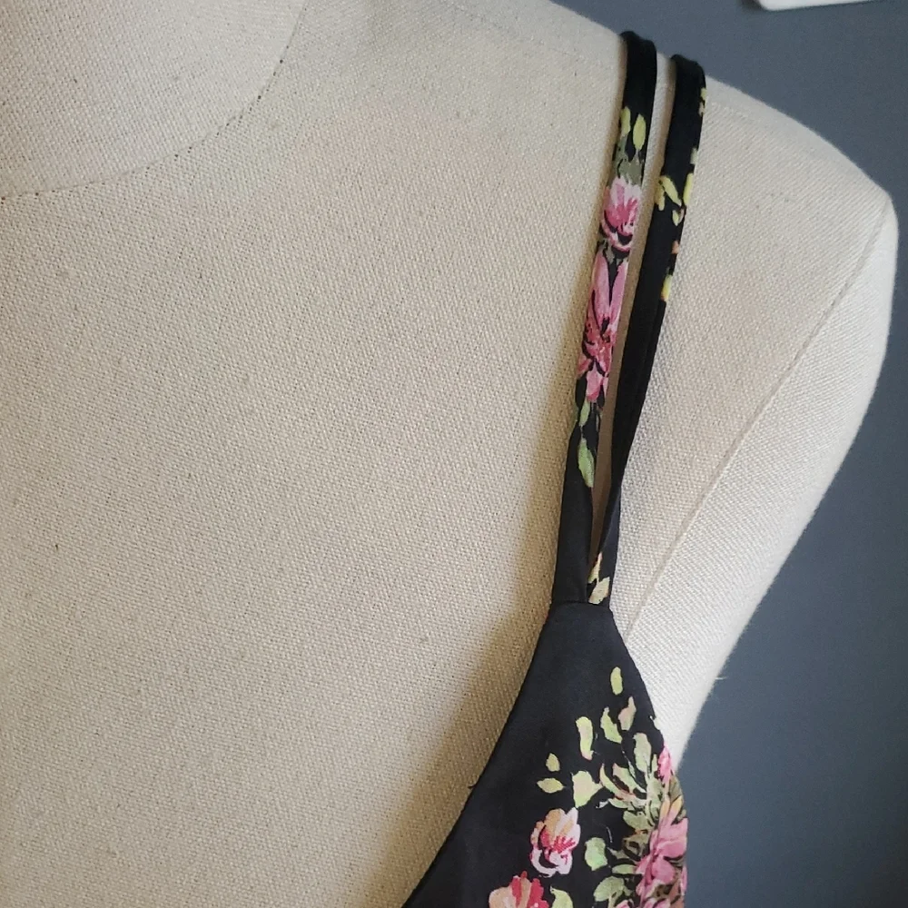 Zara Black  Slip Dress with Pink Floral Design - Picture 5 of 12